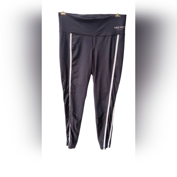 Nine West Active Black & White Yoga Athletic Leggings Reflective Stripes L - Picture 10 of 10